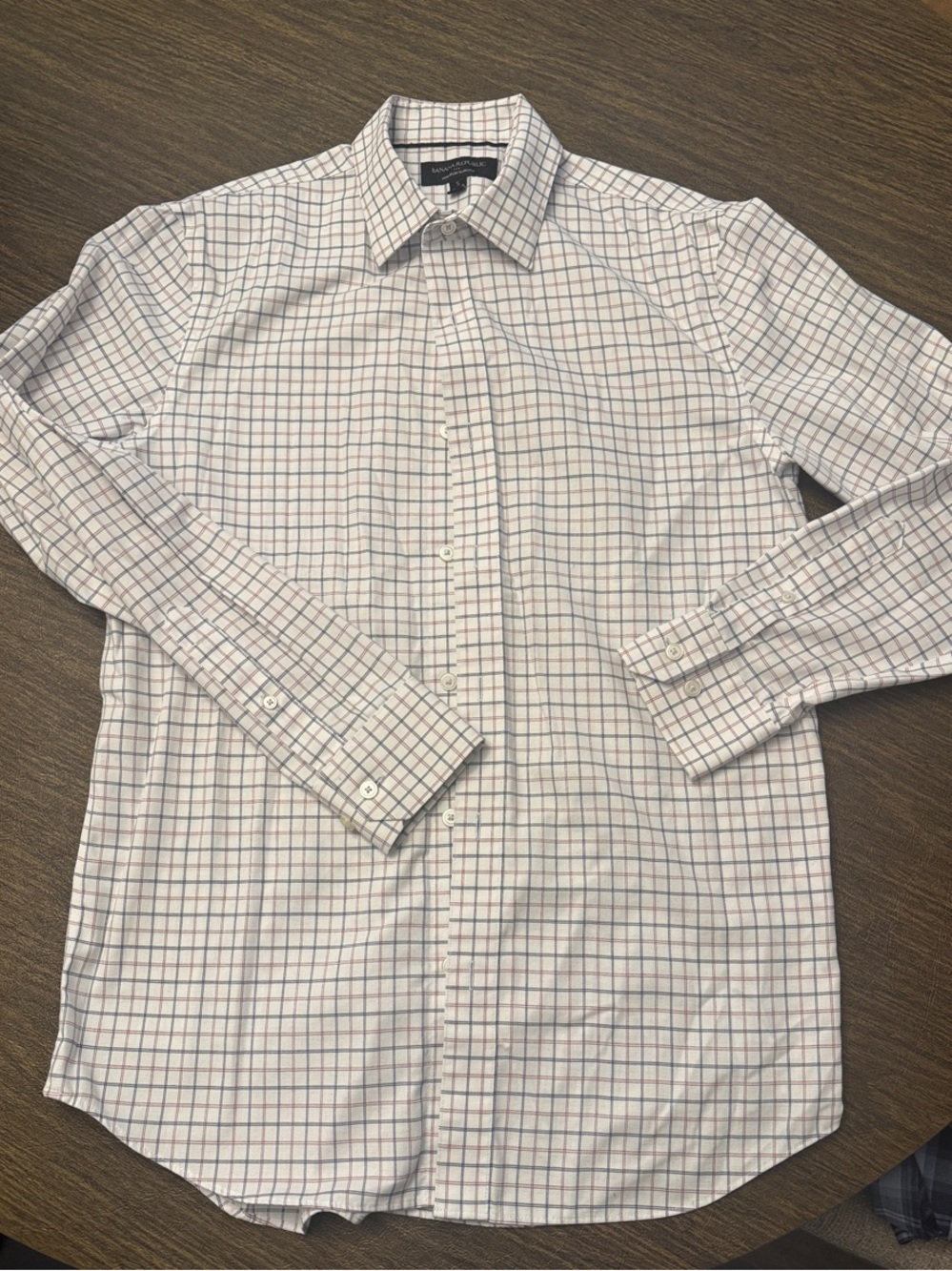 Banana Republic Factory Men's Classic White Windowpane Dress Shirt - Slim Fit